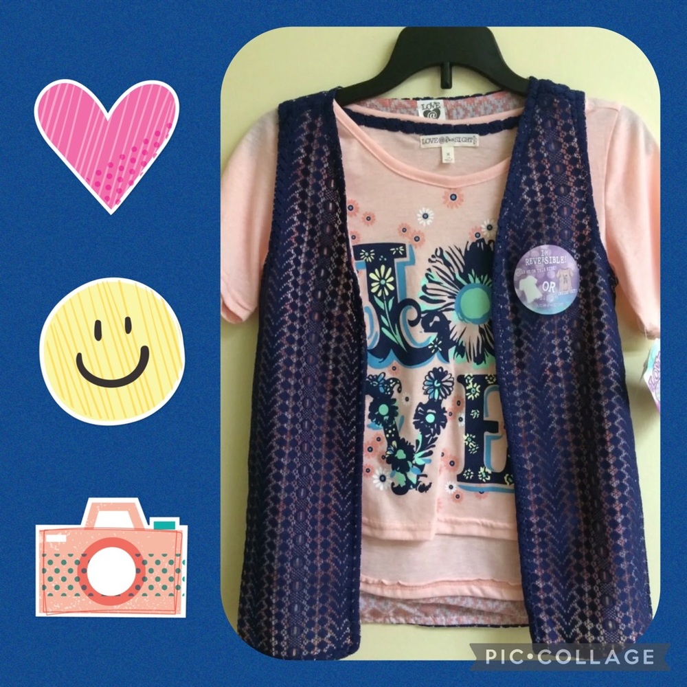 Girls sz M 7/8 Reversible Tee with Vest NWT Top Shirt Pink Love Kids